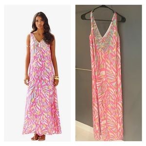 Lilly Pulitzer Mallory Gold Metallic Silk Maxi
